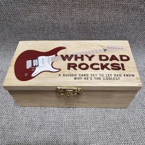 Why Dad Rocks 20 Guitar Pick Card Set with Wooden Storage Box